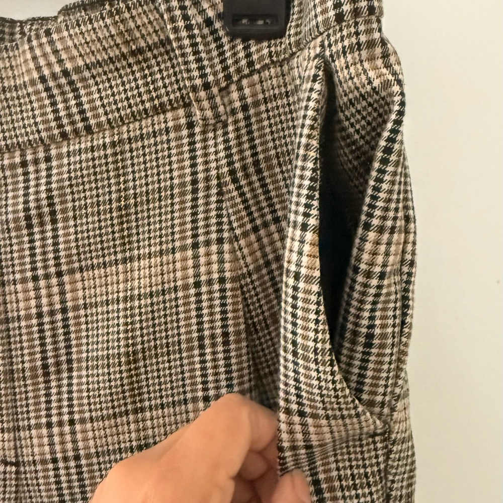 LOFT Taupe Plaid High-Rise Straight Trousers - Picture 5 of 7